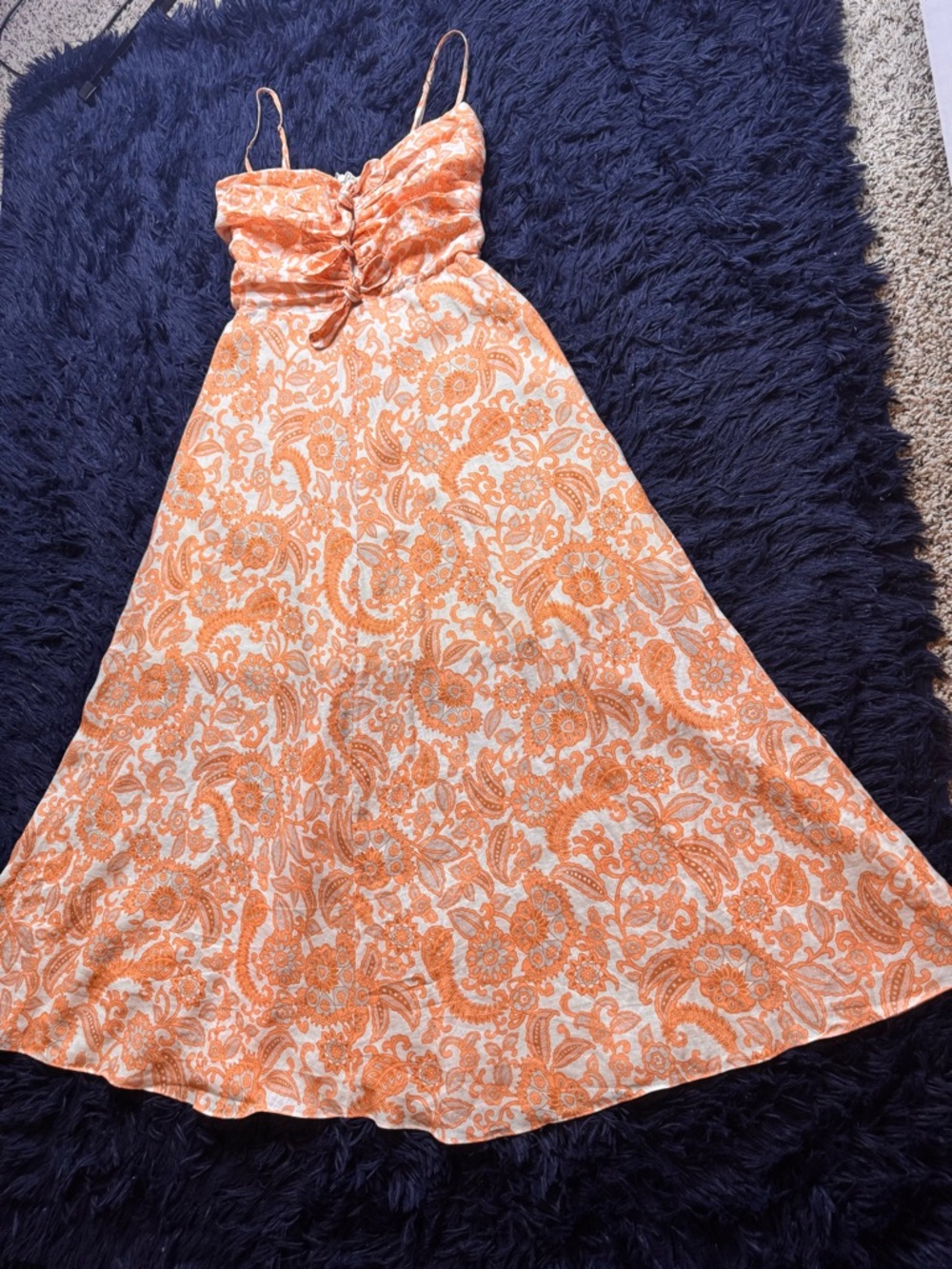 Zimmermann Paisley-print Linen Midi Dress In Orange. Size S